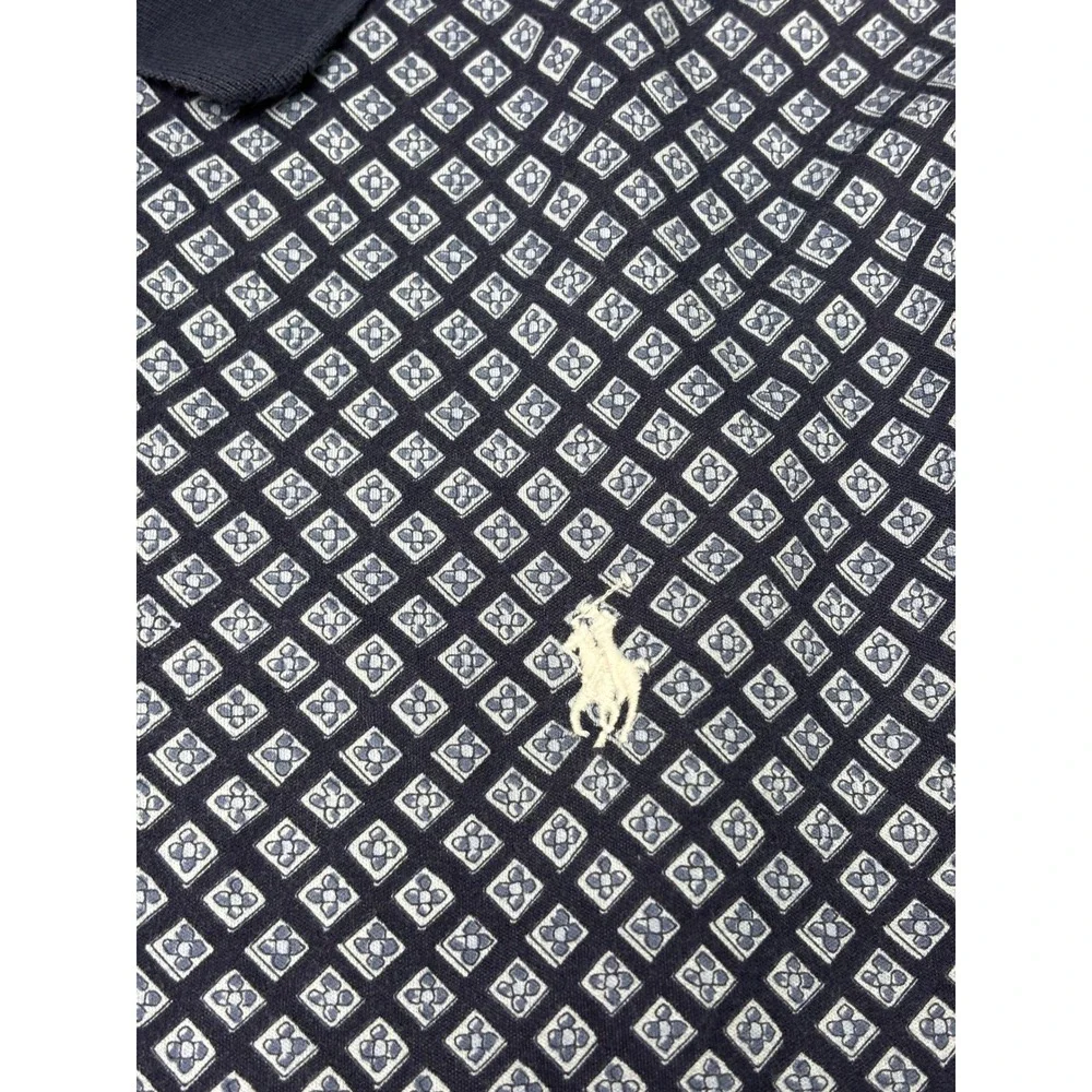Polo Ralph Lauren Mens Large Classic Fit Geometric Print Polo Shirt Navy Stretch